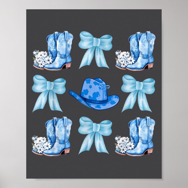Coquette Bow Cowgirl Boots Blue Bows Hat Western R Poster (Framsidan)