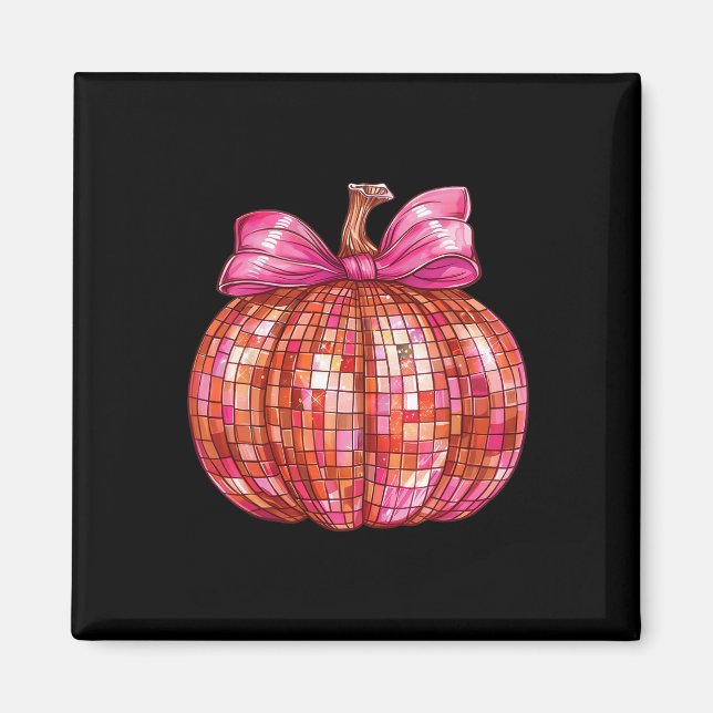 Coquette Bow Disco Boll Pumpkin Cute Girly Hallowe Magnet (Framsidan)
