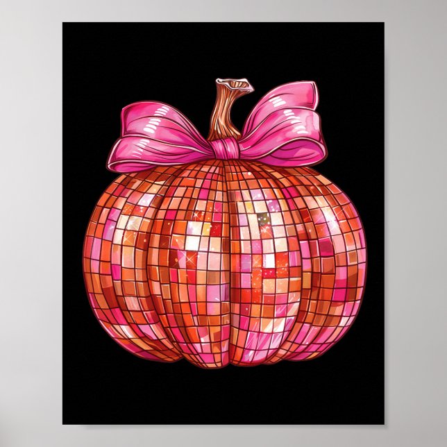 Coquette Bow Disco Boll Pumpkin Cute Girly Hallowe Poster (Framsidan)