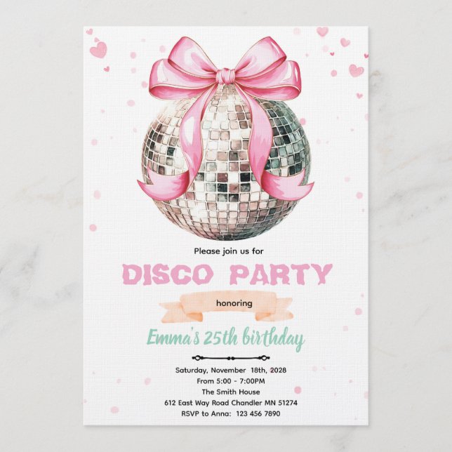 Coquette Bow Disco Party Invitation Inbjudningar (Framsida)
