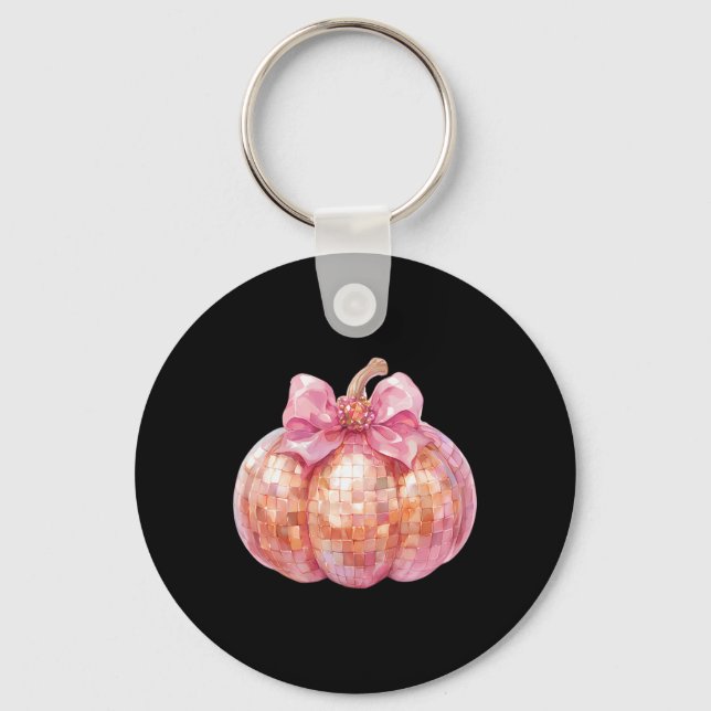 Coquette Bow Disco Pumpkin Fall Autumn Funny Hallo Nyckelring (Framsida)