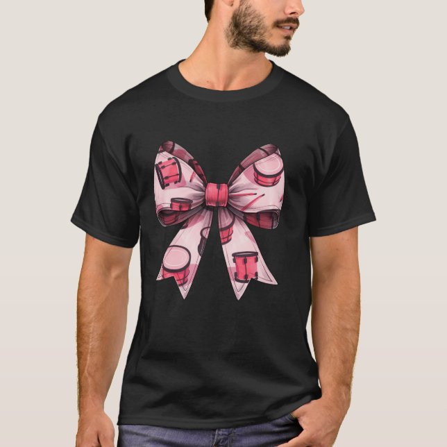 Coquette Bow Drum Drummer Mamma Mönster Rosa Ribbo T Shirt (Framsida)
