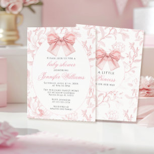 Coquette Bow Flicka Shower för Cute Rosa Blommigt Inbjudningar