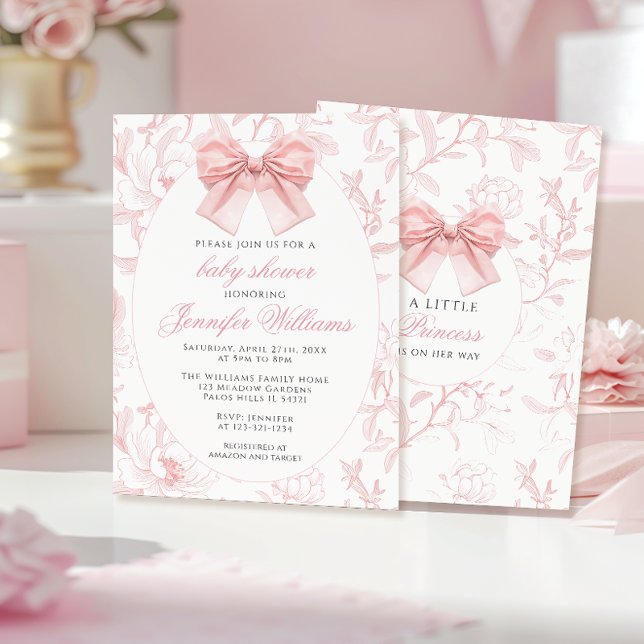 Coquette Bow Flicka Shower för Cute Rosa Blommigt Inbjudningar (Skapare uppladdad)