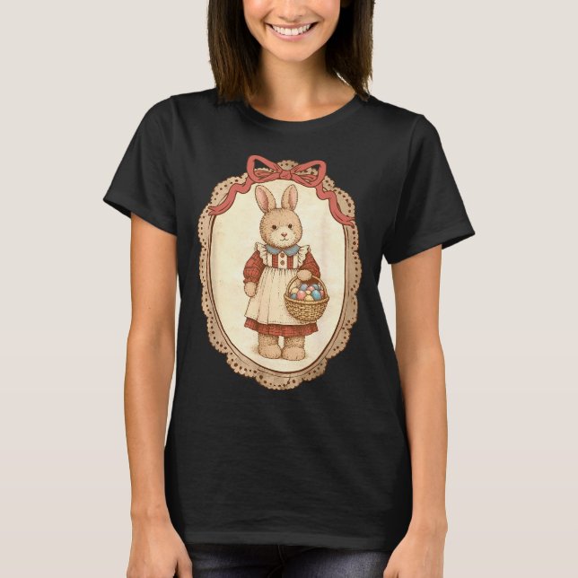 Coquette Bow Funny Bunny Eggs Rabbit Happy Easter  T Shirt (Framsida)