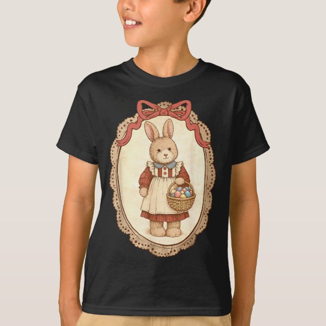 Coquette Bow Funny Bunny Eggs Rabbit Happy Easter  T Shirt (Framsida)