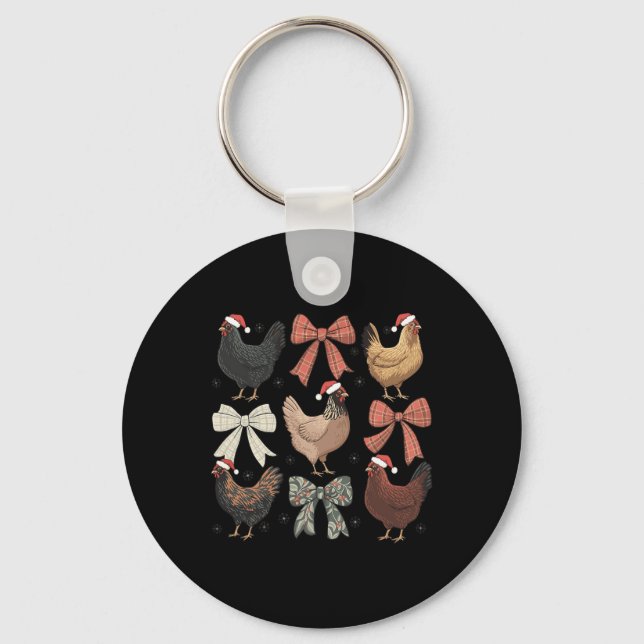 Coquette Bow Funny Chicken-juldjur Nyckelring (Framsida)