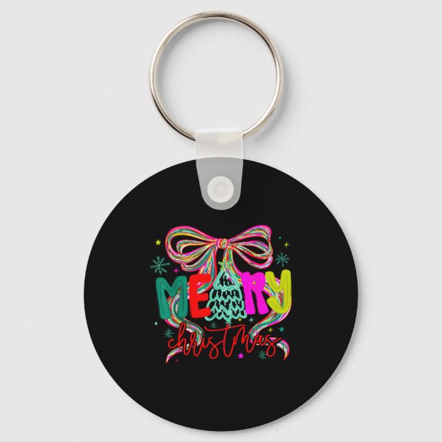 Coquette Bow Funny Merry Christmas Tree Cute Xmas  Nyckelring (Framsida)