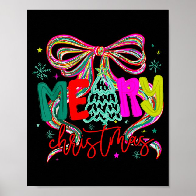 Coquette Bow Funny Merry Christmas Tree Cute Xmas  Poster (Framsidan)