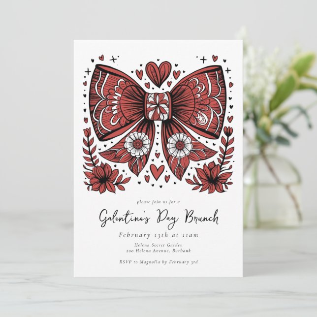 Coquette Bow Galentine's Day Brunch Inbjudningar (Stående Fram)