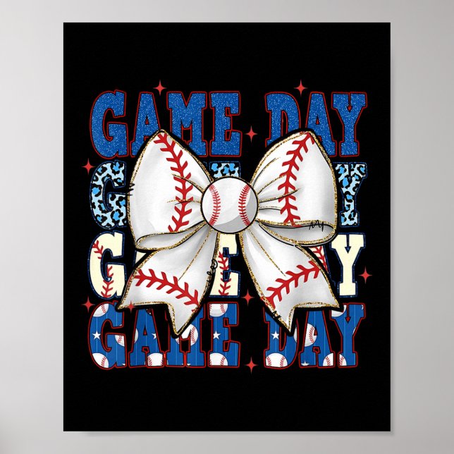 Coquette Bow Game Day Baseball Softball Funny Chee Poster (Framsidan)