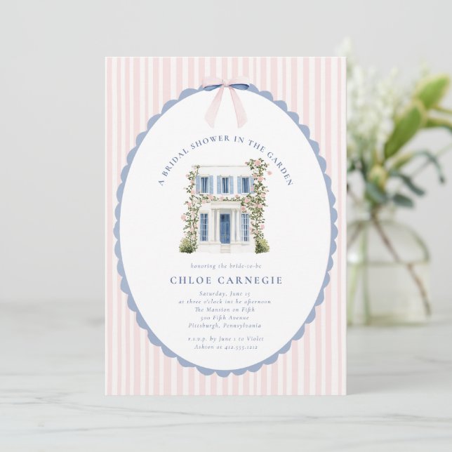 Coquette Bow Garden Manor Bröllopsdusch Inbjudan (Stående Fram)