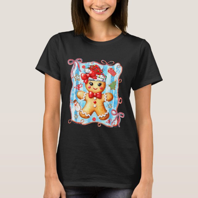 Coquette Bow Gingerbread Merry Christmas Xmas Paja T Shirt (Framsida)