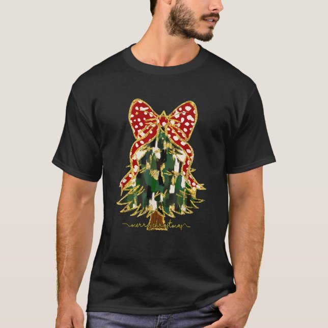 Coquette Bow God jul Julafton Träd Santa Pajam T Shirt (Framsida)