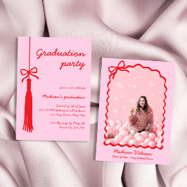 Coquette Bow Grad Photo 2025 Studenten Inbjudningar