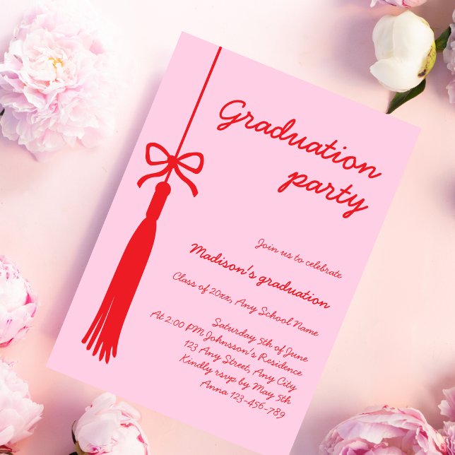 Coquette Bow Grad Tassel 2025 Studenten Inbjudningar (Coquette Bow Grad Tassel 2025 Graduation Invitation)