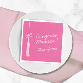 Coquette Bow Grad Tassel Rosa 2025 Studenten Pappersservett