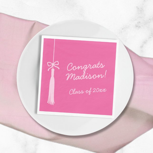 Coquette Bow Grad Tassel Rosa 2025 Studenten Pappersservett (Coquette Bow Grad Tassel Pink 2025 Graduation Napkins)