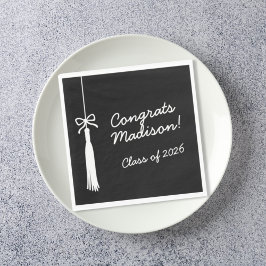 Coquette Bow Grad Tassel Svart Grattis Graduate Pappersservett