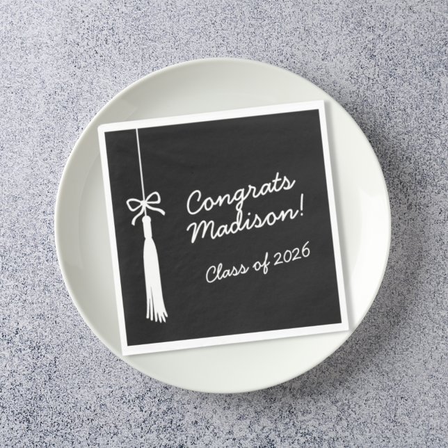 Coquette Bow Grad Tassel Svart Grattis Graduate Pappersservett (Coquette Bow Grad Tassel Black Congrats Graduate Napkins)