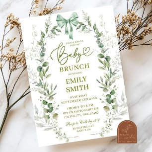Coquette Bow Greenery Baby Brunch Inbjudningar