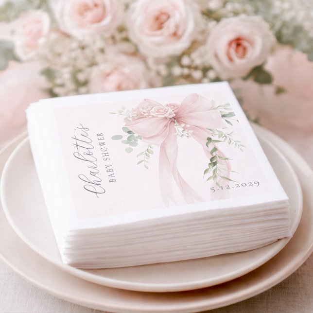 Coquette Bow Greenery Baby in bloom baby Shower Pappersservett (Skapare uppladdad)