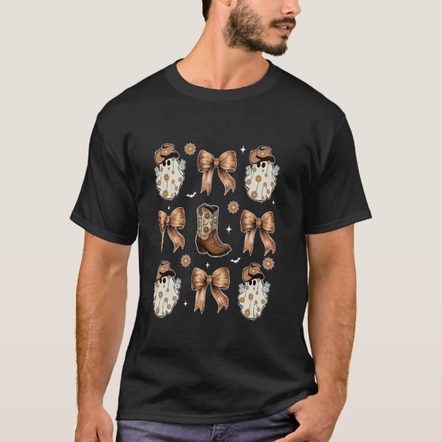 Coquette Bow Halloween Spöke Västerländska Cowboy  T Shirt (Framsida)