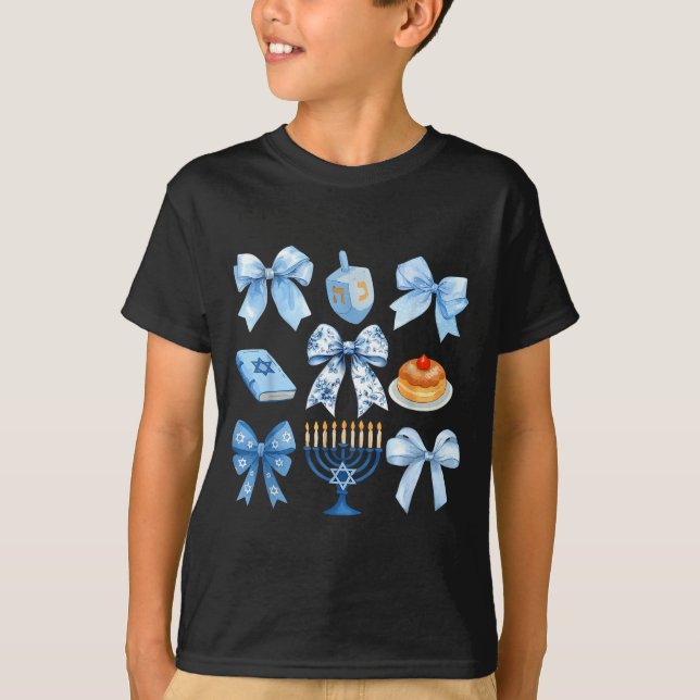 Coquette Bow Hanukkah Chanukah Pajama Latke Jewish T Shirt (Framsida)