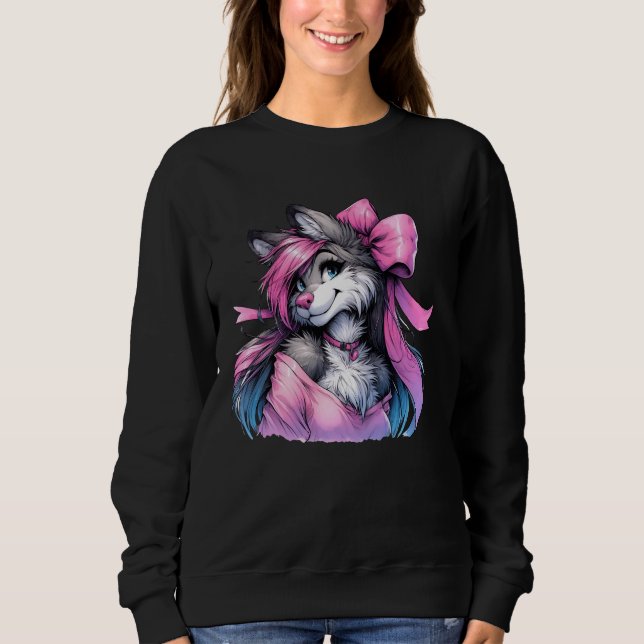Coquette Bow Hårig Fandom Fursona Furdress Cute Fo T Shirt (Framsida)
