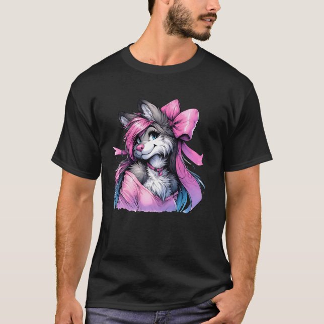 Coquette Bow Hårig Fandom Fursona Furdress Cute Fo T Shirt (Framsida)
