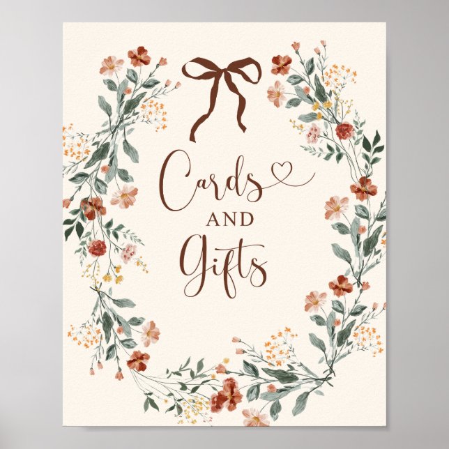 Coquette Bow Höst Vildblomma Bröllopsdusch Poster (Framsidan)