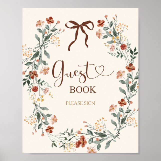 Coquette Bow Höst Vildblomma Bröllopsdusch Poster (Framsidan)