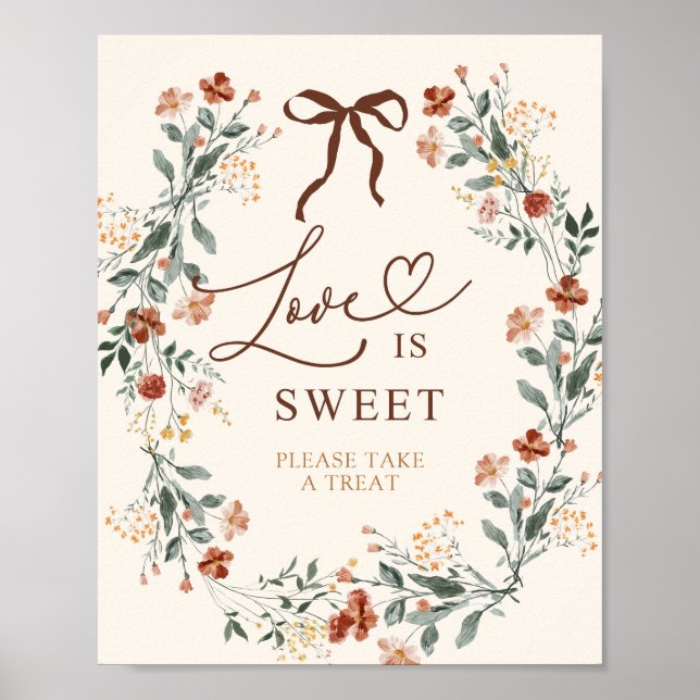 Coquette Bow Höst Vildblomma Bröllopsdusch Poster (Framsidan)