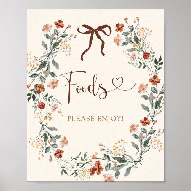 Coquette Bow Höst Vildblomma Bröllopsdusch Poster (Framsidan)