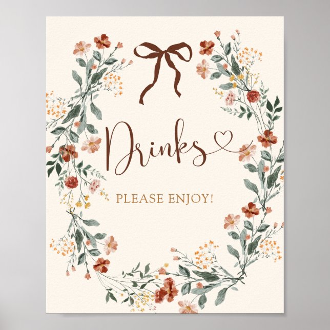 Coquette Bow Höst Vildblomma Bröllopsdusch Poster (Framsidan)