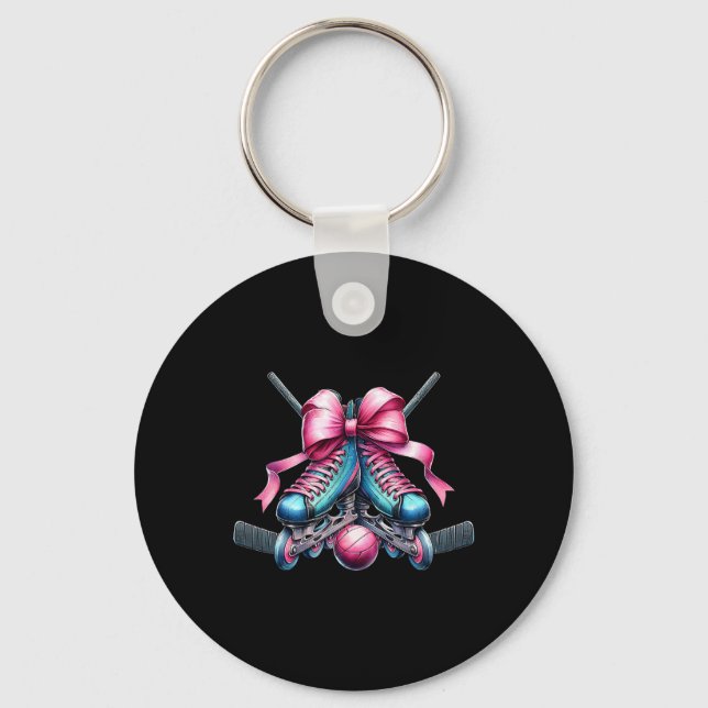 Coquette Bow Inline Hockey-spelare Tjej Mamma Mor Nyckelring (Framsida)