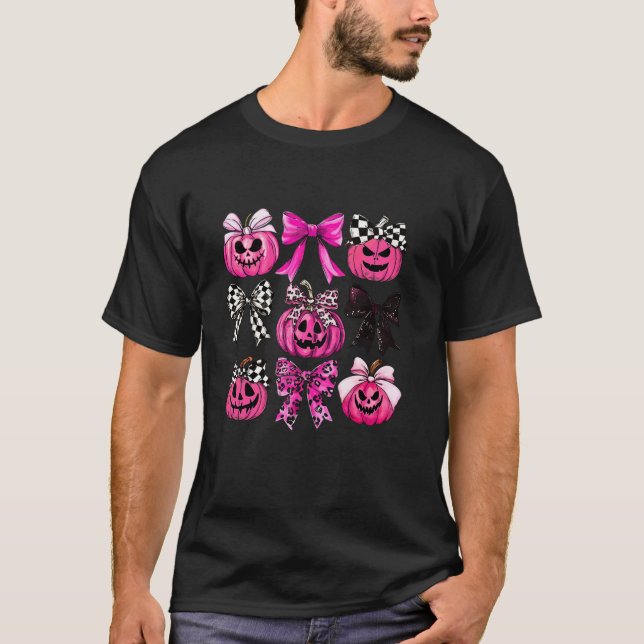 Coquette Bow Jack o lantern Pumpkin Spooky Season T Shirt (Framsida)