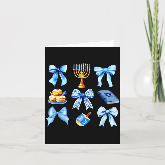 Coquette Bow Jewish Holiday Chanukah Hanukkah Meno Kort (Framsida)