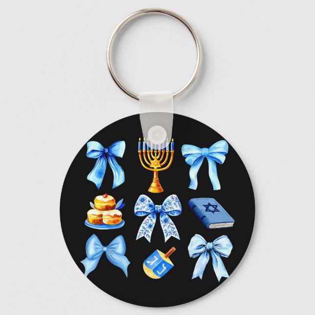 Coquette Bow Jewish Holiday Chanukah Hanukkah Meno Nyckelring (Framsida)