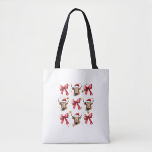 Coquette Bow Jul Highland Cow Santa Cute Xma Tygkasse