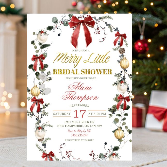 Coquette Bow Jul Merry Little Bröllopsdusch Inbjudningar (Skapare uppladdad)