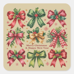 Coquette Bow Jul Santa Vintage Xmas Högtid Fyrkantigt Klistermärke
