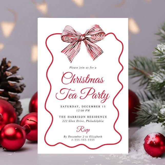 Coquette Bow Jul Tea Party Inbjudningar (Coquette Bow Christmas Tea Party Invitation)