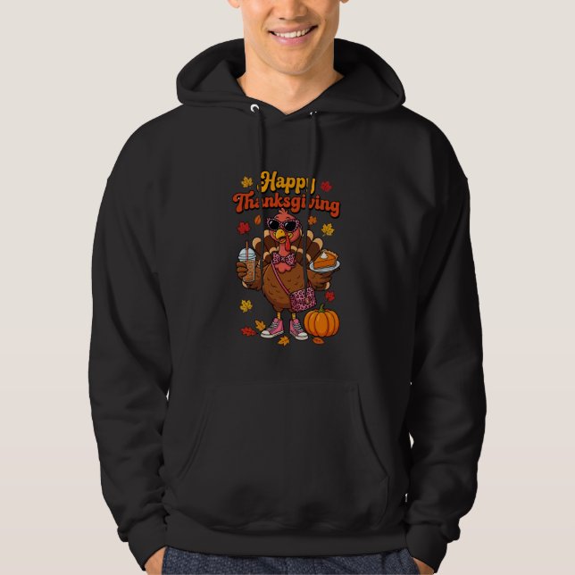 Coquette Bow Kalkon med paj och iskaffe Tack Hoodie (Framsida)