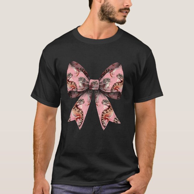 Coquette Bow Leopard Gecko Mamma Mönster Rosa Mor T Shirt (Framsida)
