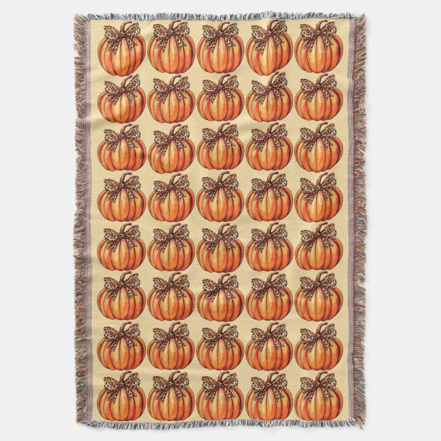 Coquette Bow Leopard Pumpkin Thanksgiving Rustic Filt (Framsidan Vertikal)
