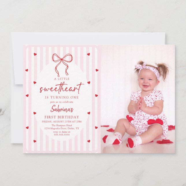 Coquette Bow Little Sweetheart Birthday Invitation Inbjudningar (Framsida)