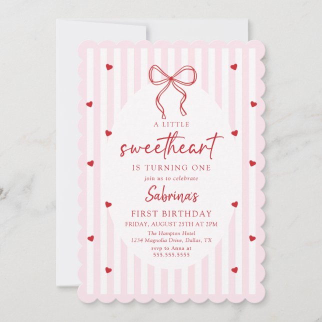 Coquette Bow Little Sweetheart Birthday Invitation Inbjudningar (Framsida)