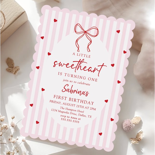 Coquette Bow Little Sweetheart Birthday Invitation Inbjudningar (Skapare uppladdad)