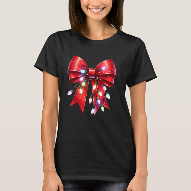 Coquette Bow Ljus God jul Julafton Morsa T Shirt (Framsida)